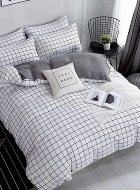 Bonenjoy Queen Size Bedding Set White Color Black Plaid Micr
