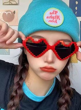 搞笑可爱心马赛克眼镜男女墨镜潮