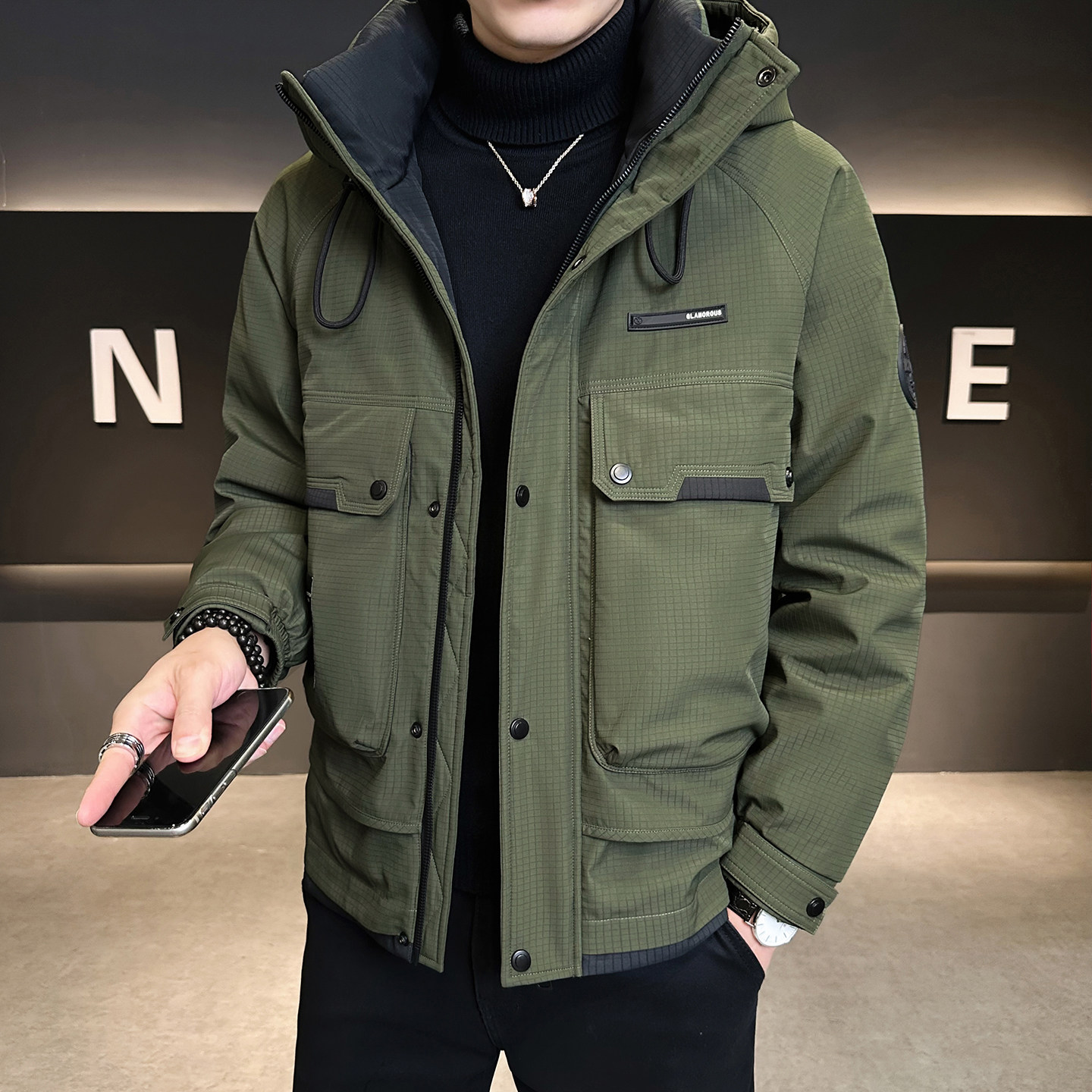 短款羽绒服男冬季加厚2025新款潮牌冬天拼色多口袋白鸭绒休闲外套,淘宝优惠券,粉丝福利购,淘宝优惠卷