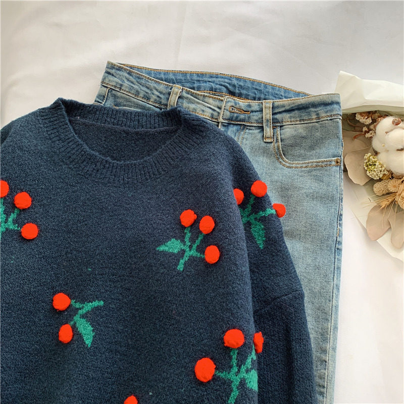 短款车厘子红色秋冬韩版宽松毛衣 柏妮恩毛衣