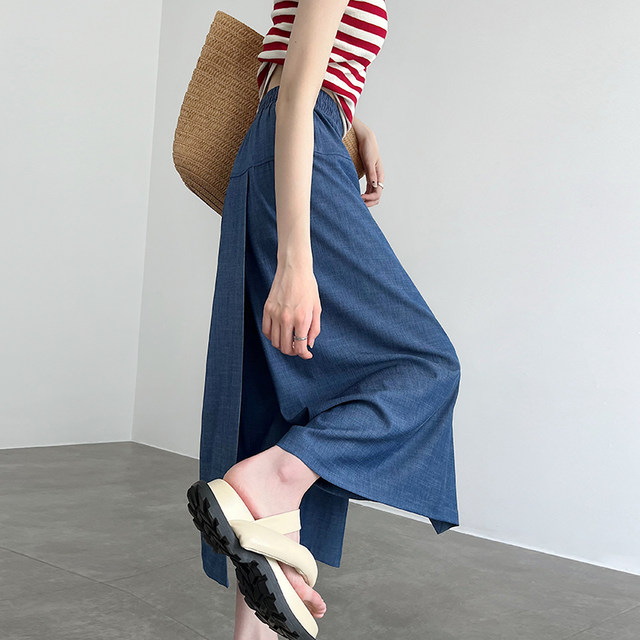 Summer new one-piece cool nine-point denim culottes