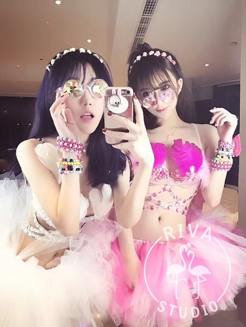 RiRi独家四色羽毛钻石bling交叉缠绕 Rave bra tutu裙蹦迪装-图2