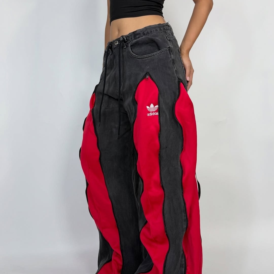 牛仔裤运动裤拼接重构古着remake解构现货正品孤品个性vintage - 图2