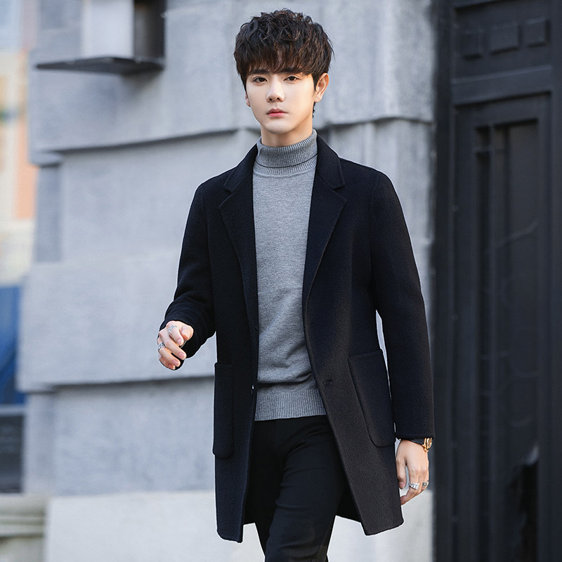 秋冬季男士双面中长款韩版羊绒大衣 匡锋毛呢大衣