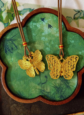 金店同款古法沙金彩玲珑花蝶