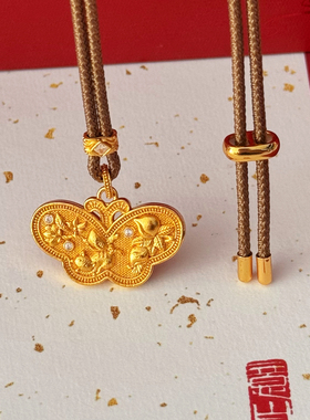 金店同款沙金庄周梦蝶花枝猫咪坠