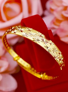 越南沙金手镯女仿黄金首饰光面龙凤流纯沙金满天星久不掉色妈妈款