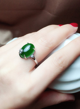 天然和田碧玉戒指女绿宝石新疆