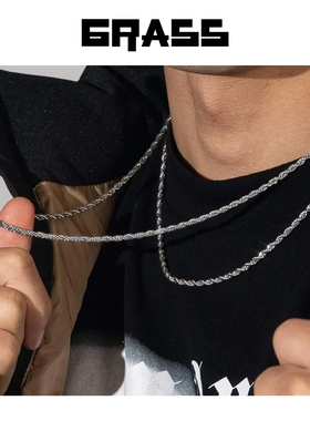 麻绳锁链钛钢男士款潮牌百搭项链美式男生男款锁骨链嘻哈痞帅链子