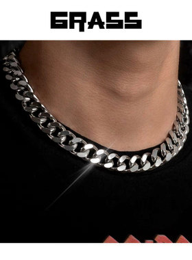 古巴链钛钢四面磨男士款潮牌百搭项链美式男生男款锁骨链男链子配