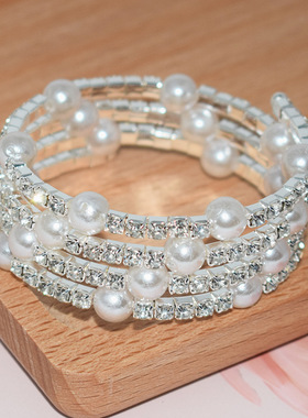 欧美水钻珍珠多层缠绕手链轻奢小众精致手环多排爪钻高级感女款潮