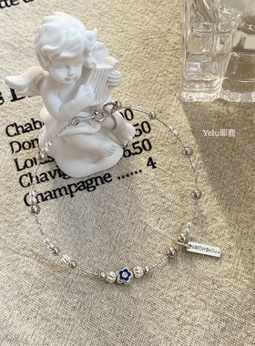 Yelu原创设计s925纯银手链女蓝色小花高级轻奢小众串珠精致手饰