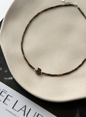 Yelu耶鹿天然虎眼石项链s925银小众设计感复古美拉德简约百搭颈链