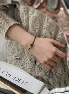 Yelu耶鹿天然虎眼石手链s925银小众设计感复古美拉德简约百搭手饰