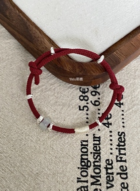 Yelu原创s925纯银玉石红绳编织手链女小众设计本命年简约转运手绳