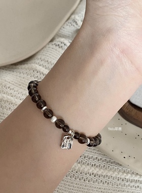 Yelu原创天然茶晶石s925银串珠手串复古风高级感水晶手链饰品