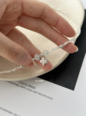 Yelu原创天然白蝶贝项链s925银花朵吊坠小众设计感简约百搭锁骨链