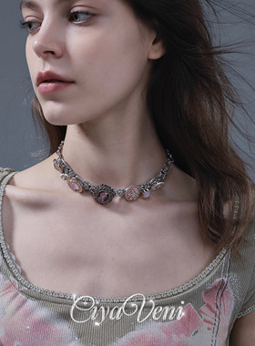 CIYAVENI紫色宝石镶钻复古锁骨链