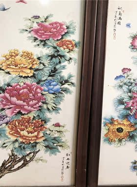 陶瓷实木框花鸟客厅装饰画