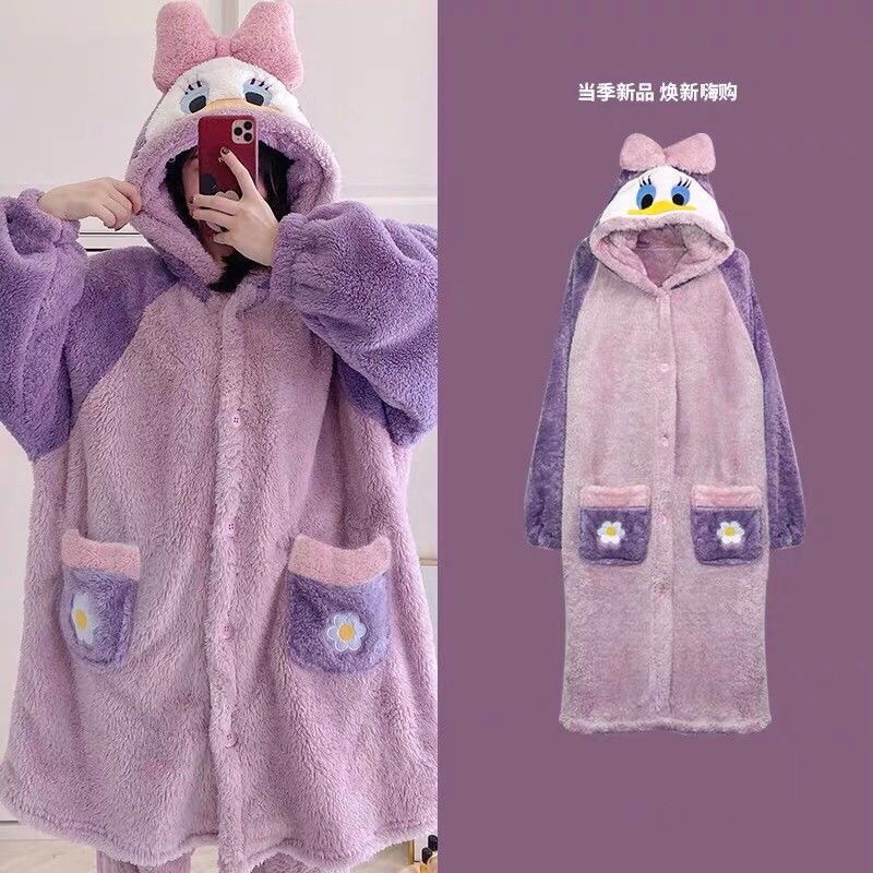 北极绒加绒保暖珊瑚绒玉桂狗鸭子大眼仔五角星睡袍家居服睡衣（北极绒保暖珊瑚绒玉桂狗鸭子大眼仔五角星睡袍家居服卡通睡衣）-第3张图片-提都小院
