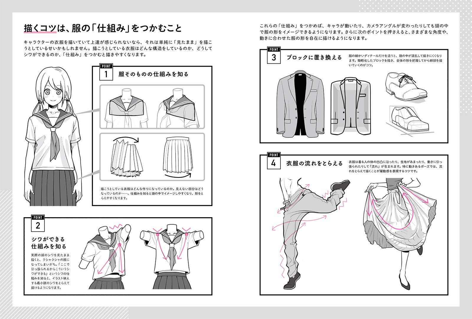 进口日文绘画技法動きとシワがよくわかる衣服の描き方図鑑服の仕組みから角度別の描き方まで-图0