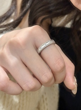 法式复古拉丝镶钻花朵戒指