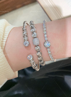 法式复古权杖麻花镶钻手镯女