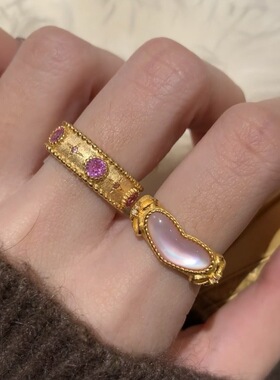 Vintage中古轻奢拉丝星芒戒指