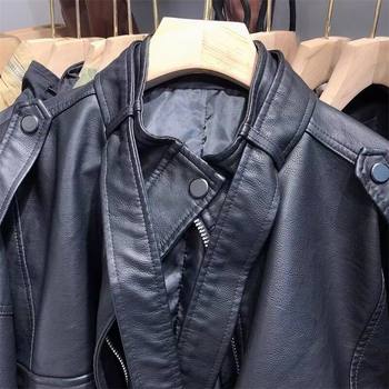 2024 ພາກຮຽນ spring ແລະດູໃບໄມ້ລົ່ນໃຫມ່ແບບເອີຣົບແລະອາເມລິກາ Badge Patch Loose Motorcycle Leather Jacket Drawstring Waist Short Leather Jacket ສໍາລັບແມ່ຍິງ trendy