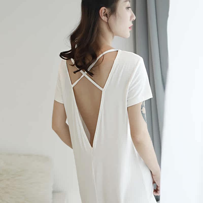 蜜愿性感女春韩版短袖露背连体睡裙 蜜愿睡裙