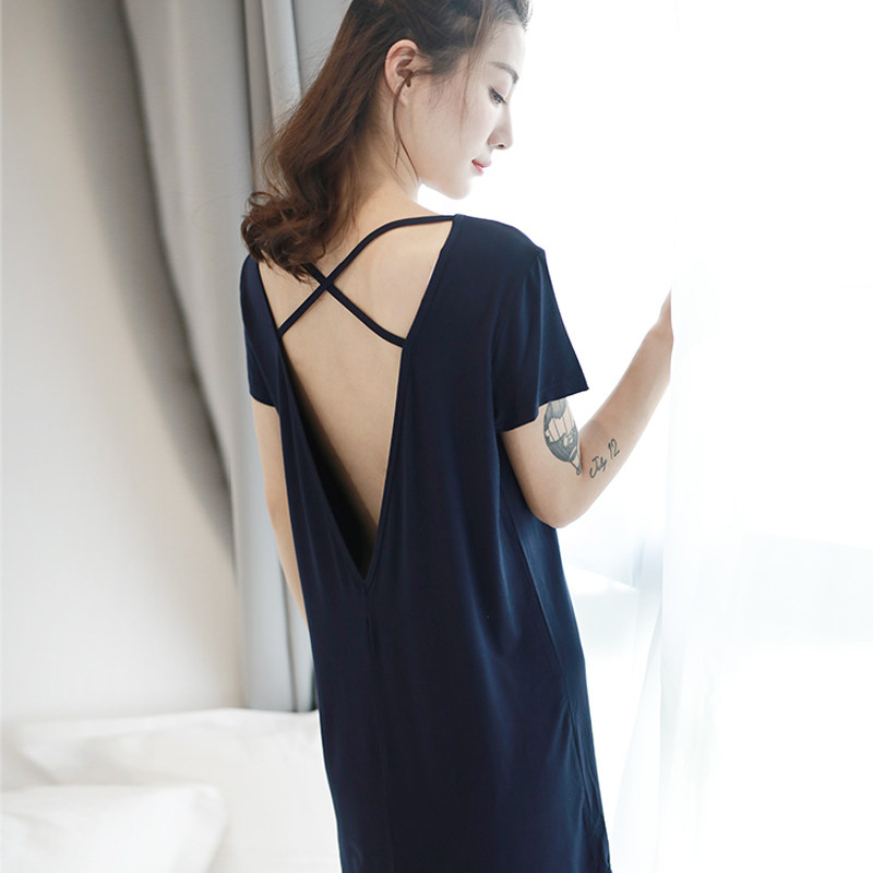 蜜愿性感女春韩版短袖露背连体睡裙 蜜愿睡裙