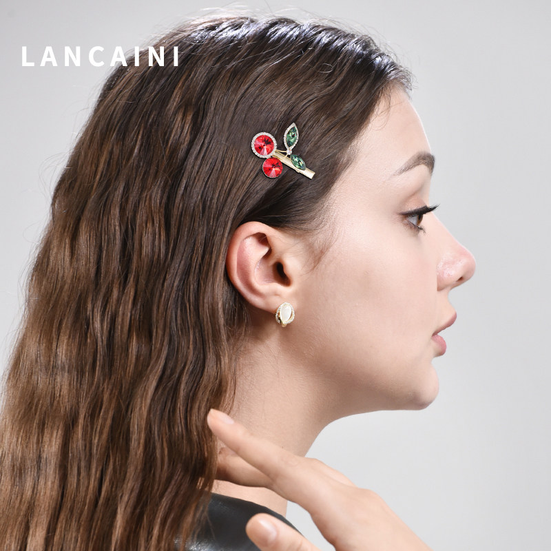 施华水晶红樱桃少女韩国侧边刘海夹 兰彩妮饰品发饰