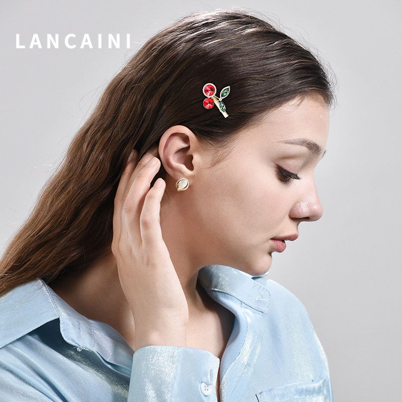 施华水晶红樱桃少女韩国侧边刘海夹 兰彩妮饰品发饰
