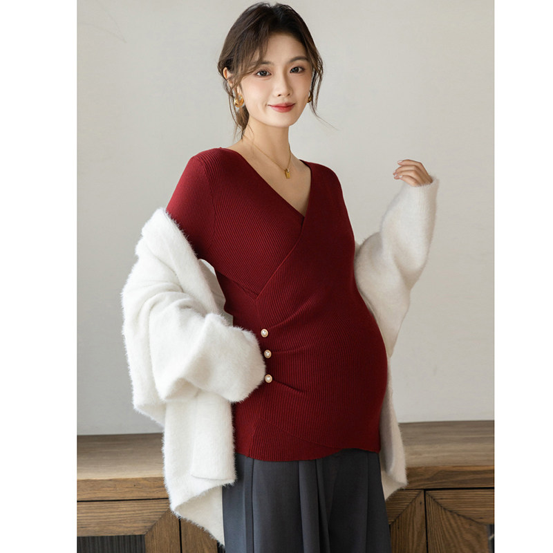 孕妇打底衫秋冬2026新款卡其色交叉领毛衣保暖针织长袖内搭上衣女,淘宝优惠券,粉丝福利购,淘宝优惠卷