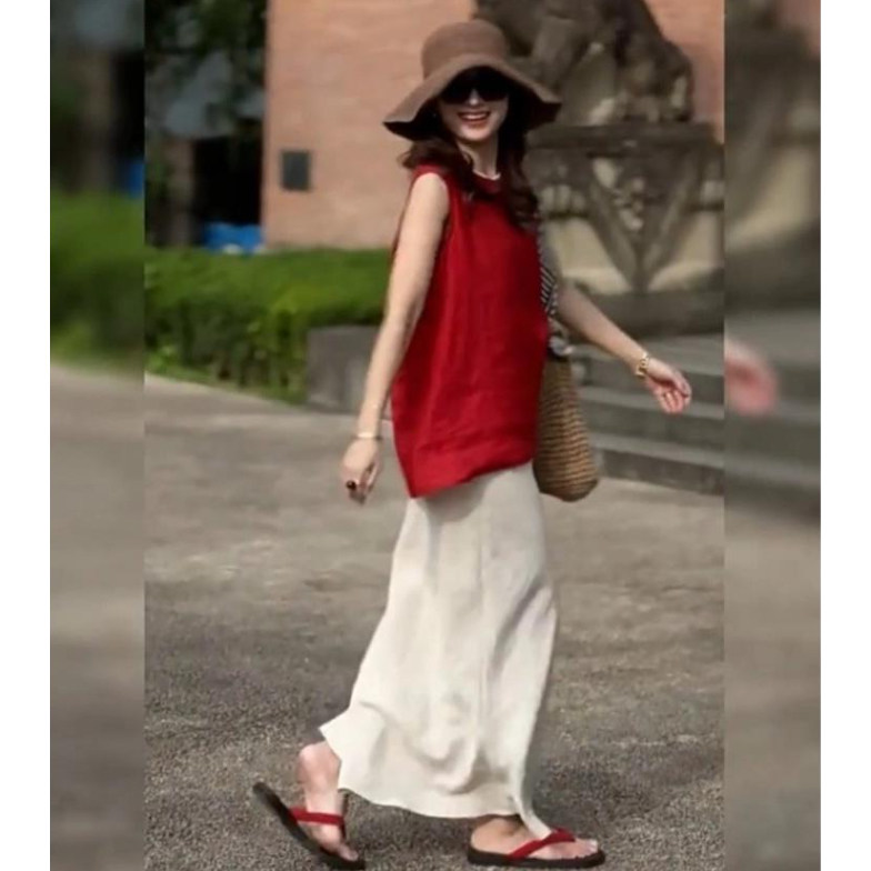 孕妇连衣裙套装夏季2026新款无袖红色宽松减龄上衣半身裙两件套女,淘宝优惠券,粉丝福利购,淘宝优惠卷