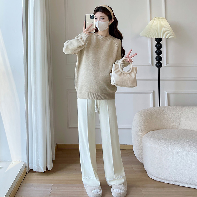 孕妇燕麦色套装秋冬2026新款加厚针织毛衣孕妈打底衫裤子两件套女,淘宝优惠券,粉丝福利购,淘宝优惠卷