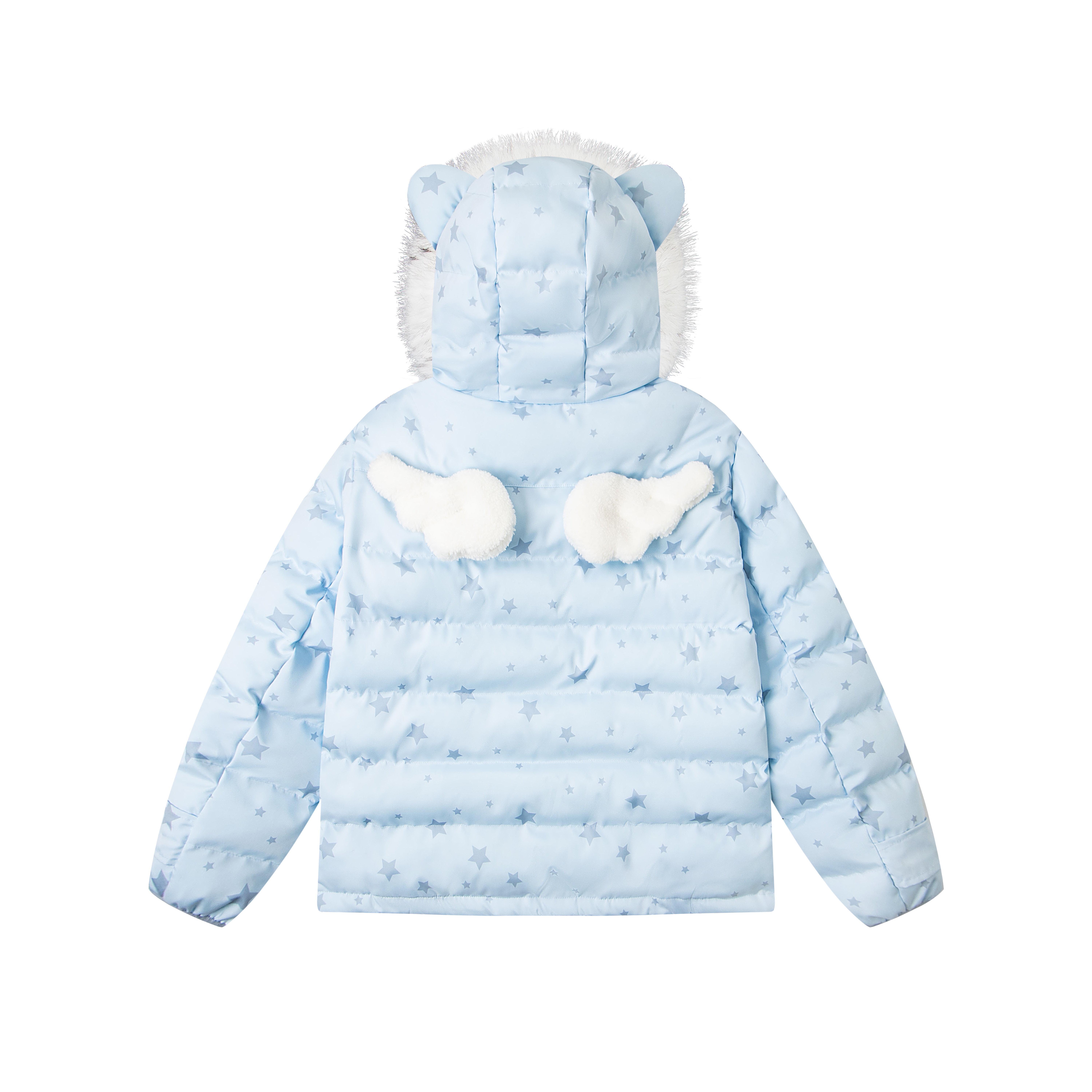 文文不乖原创满印星星排骨棉服卡通挂件毛领韩系连帽女秋冬外套 - 图3