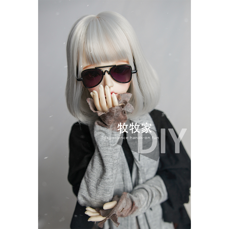 bjd VOLKS SD DDMDD 1/3 1/4渐变色混丝梨花头斜刘海手改毛假发 - 图1