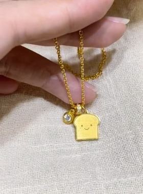 吐司金色微笑吊坠新款项链卡通可爱精致锁骨