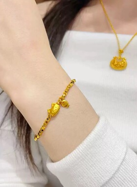 小猫钓鱼手链 铜镀金弹力绳弹力手链时尚气质高级感百搭手饰