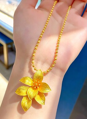 新中式立体拉丝百合花吊坠项链高级感项链