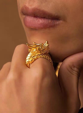 盘龙戒指经典纹理蛇形设计镂空可调节戒指女性时尚戒指