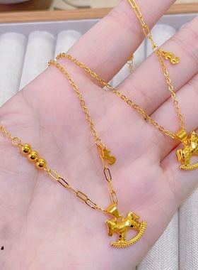 碎冰马圆珠钱币项链马 锁骨链本命年