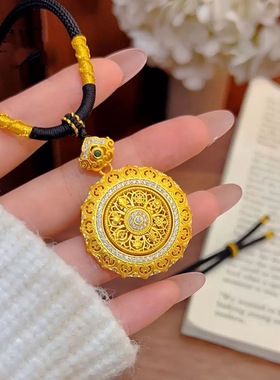 镶钻转动花丝如意八宝罗盘吊坠项链高级感毛衣链