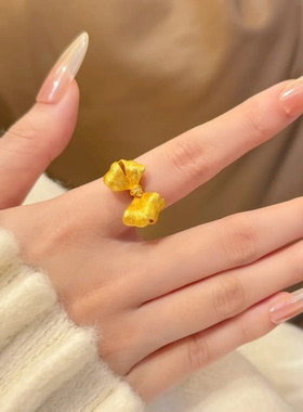 小方糖戒指女士新款开口黄金^_^拉丝爆闪戒指环生日礼物