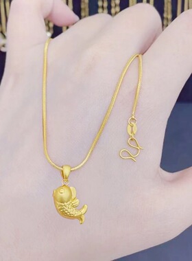 铜镀金小鱼项链实心鲤鱼吊坠女民族风锁骨链项坠