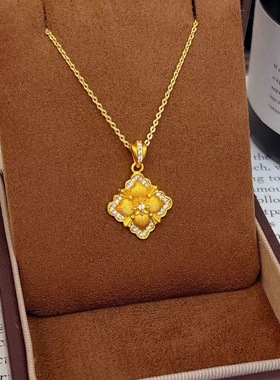 拉丝复古工艺菱形新款项链女款欧美小众宫廷锁骨链四叶吊坠链条