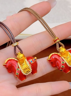珐琅红唐马吊坠项链本命年生肖招财纳福毛衣链