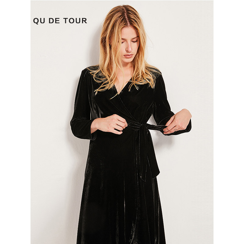 qu detour天鹅绒2020秋冬小连衣裙 QU DETOUR连衣裙