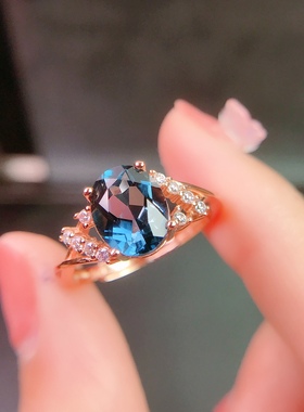 天然蓝色宝石戒指s925奢华大气